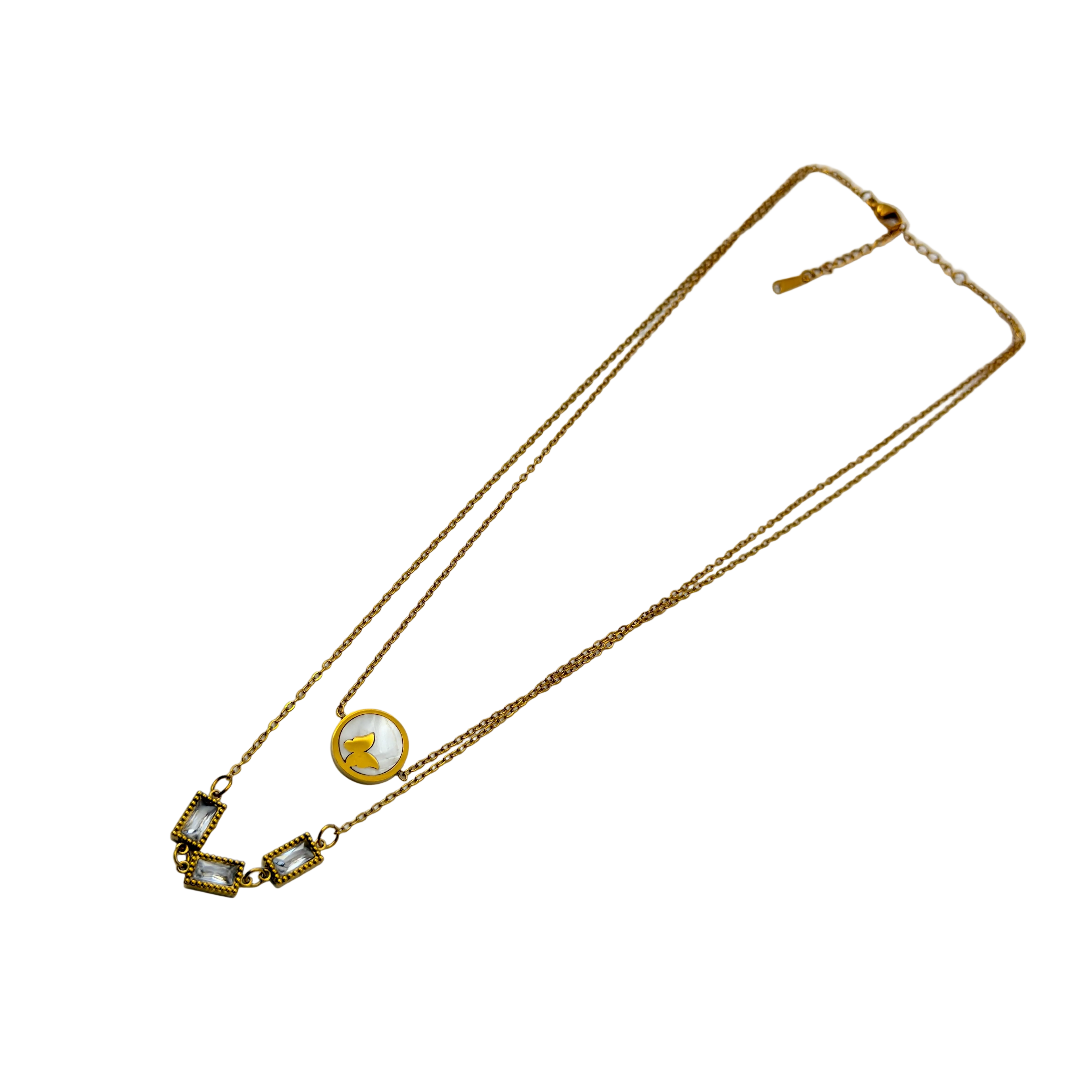 Butterfly Layered Crystal Gold Necklace