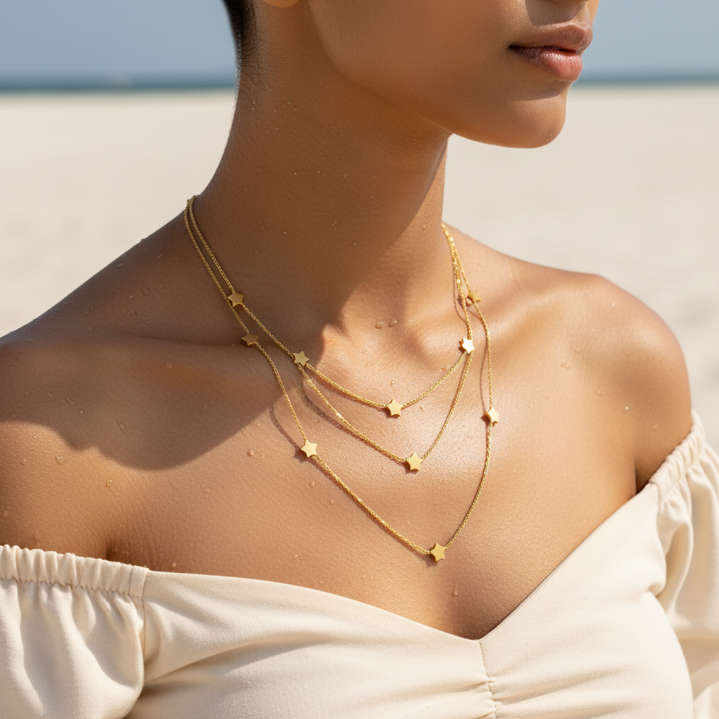 Layered Star Charm Gold Necklace