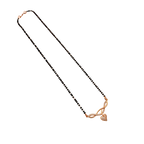 Rose gold-tone heart mangalsutra necklace with CZ stone infinity motif and black bead chain, full flat-lay view
