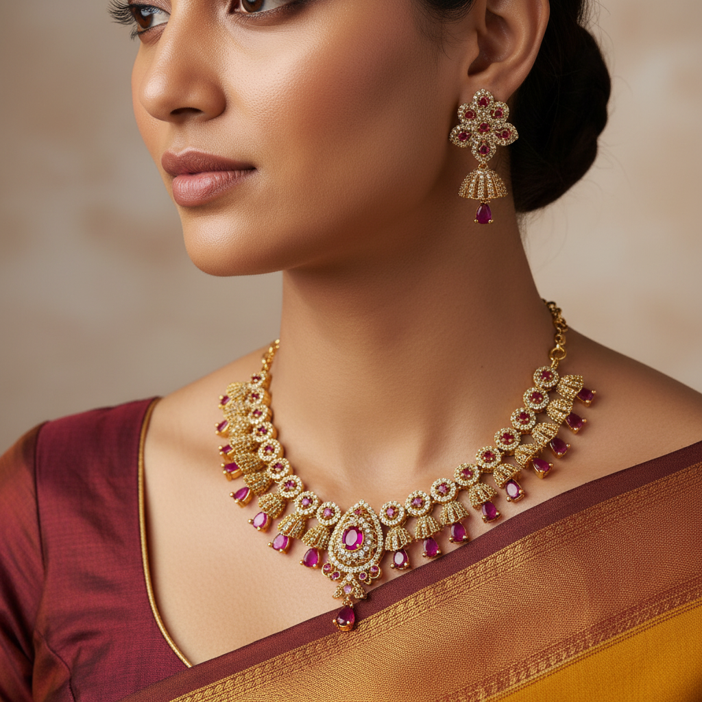 Regal Splendor Necklace and Jhumka Set