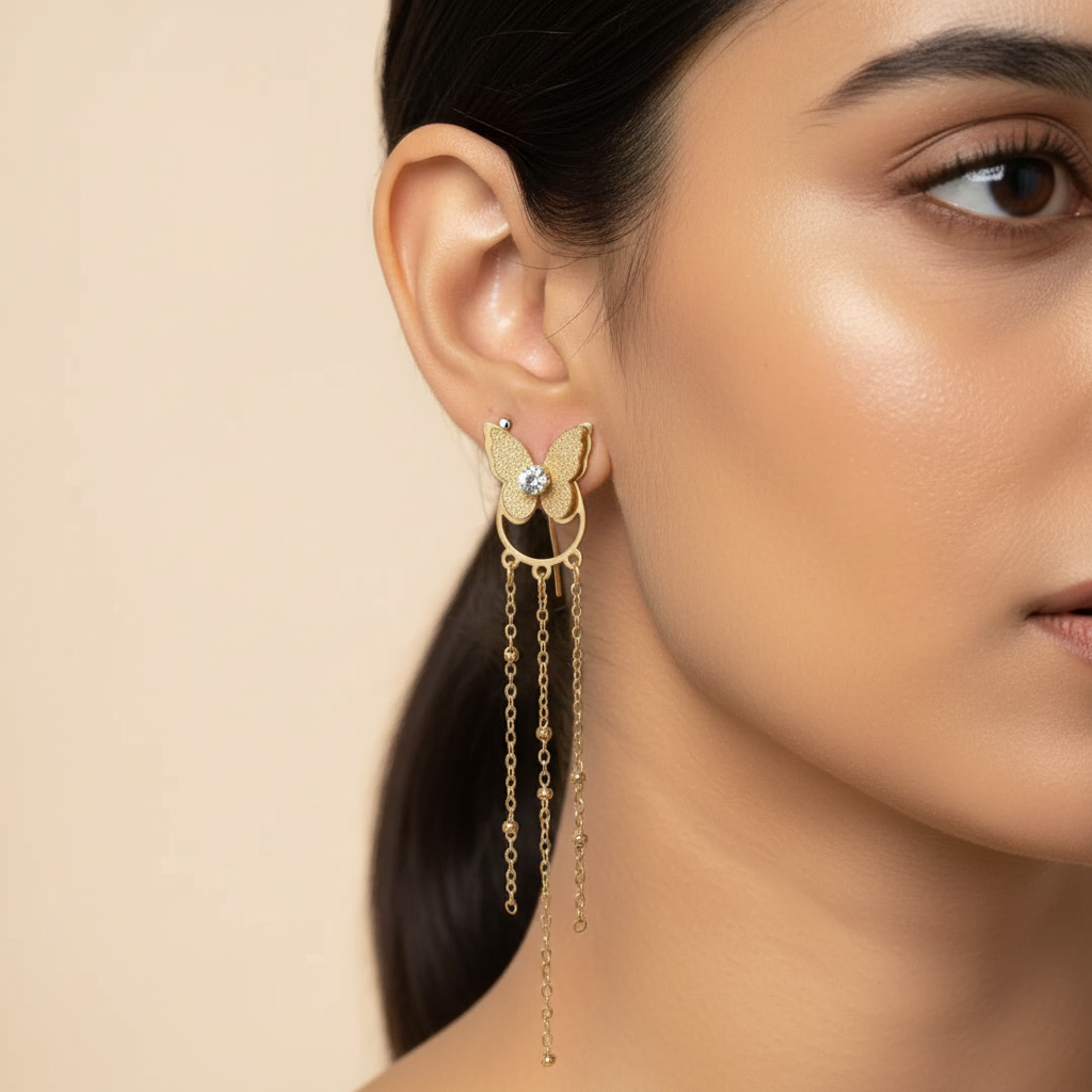 Golden Butterfly Chain Drop Earrings