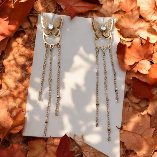 Golden Butterfly Chain Drop Earrings