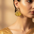 Lime Enamel Kundan Floral Statement Earrings