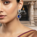 Pair of Midnight Blue Halo Drop Statement Earrings