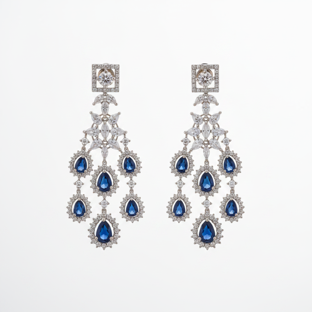 Midnight Sapphire Cascade Chandelier Earrings