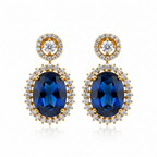 Midnight Sapphire Oval Halo Drop Earrings