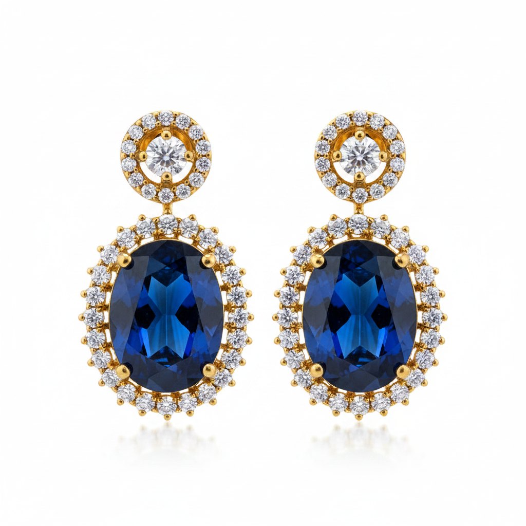 Midnight Sapphire Oval Halo Drop Earrings