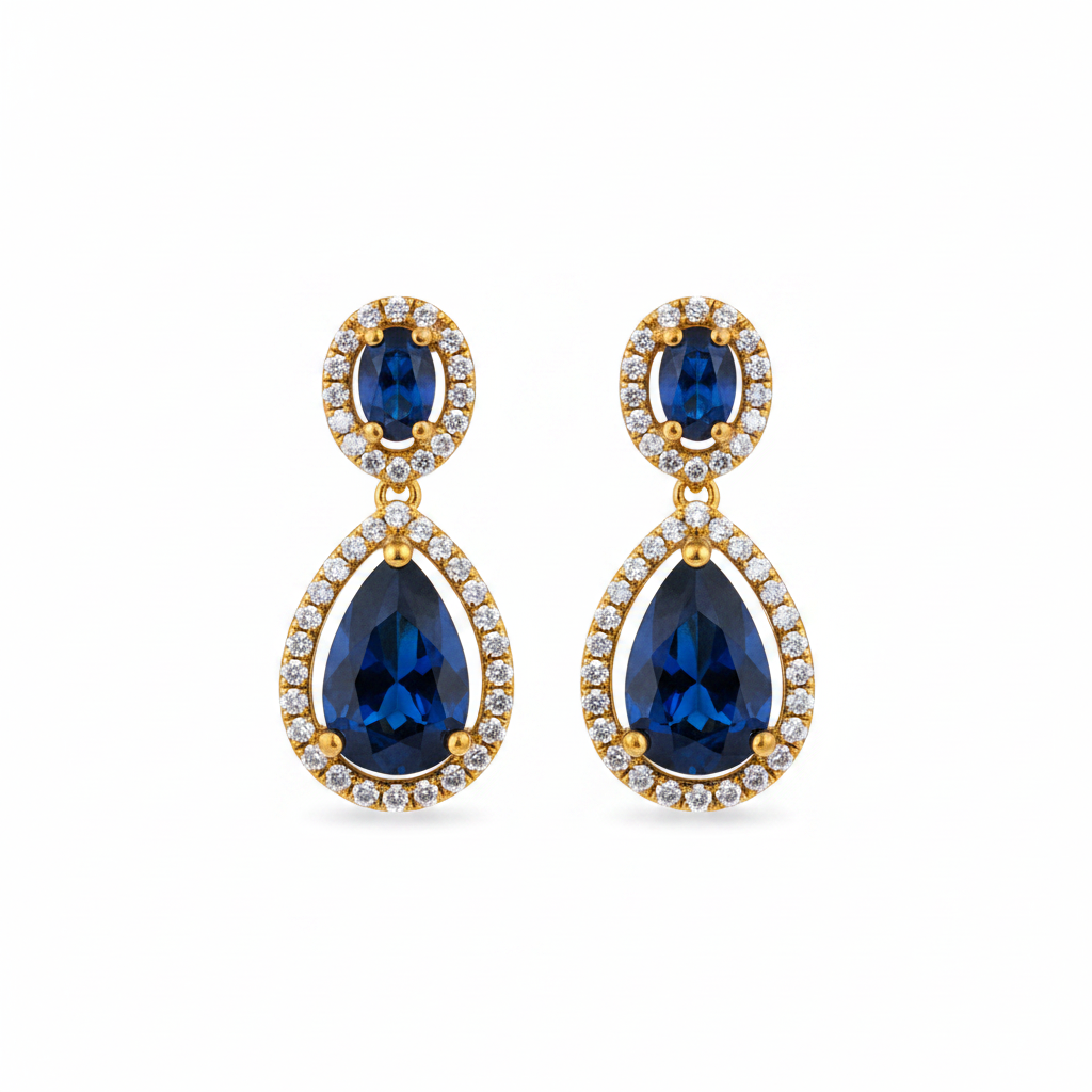 Midnight Sapphire Teardrop Halo Earrings