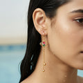 Multicolor Clover Tassel Drop Gold earring with red and green accents