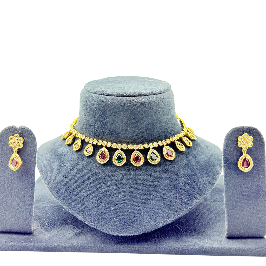 Multicolor Teardrop Kundan Choker Set