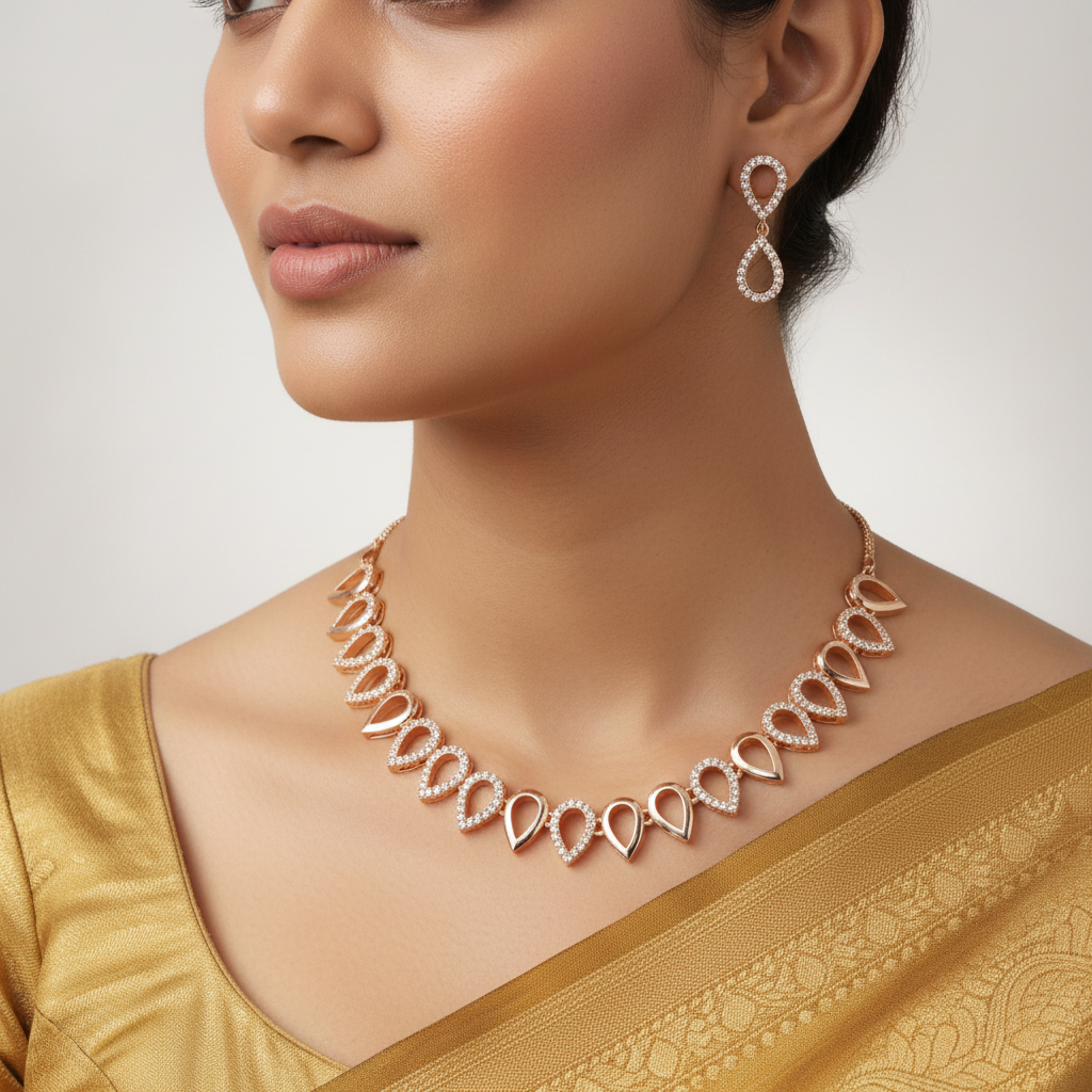 Infinity Teardrop American Diamond (AD) Necklace and Earrings Set