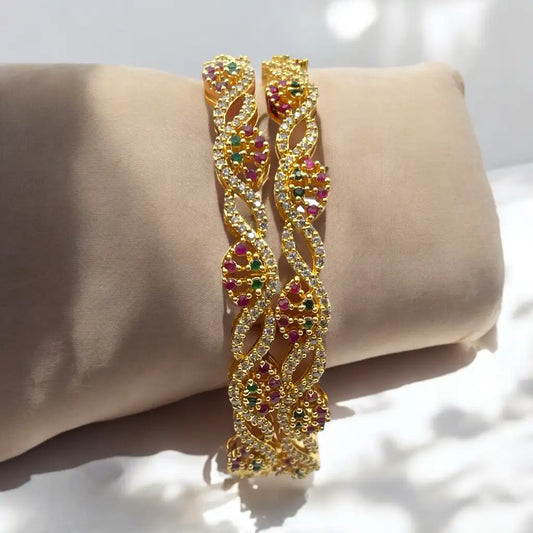Ornate Ruby & Emerald Gold Bangle Set