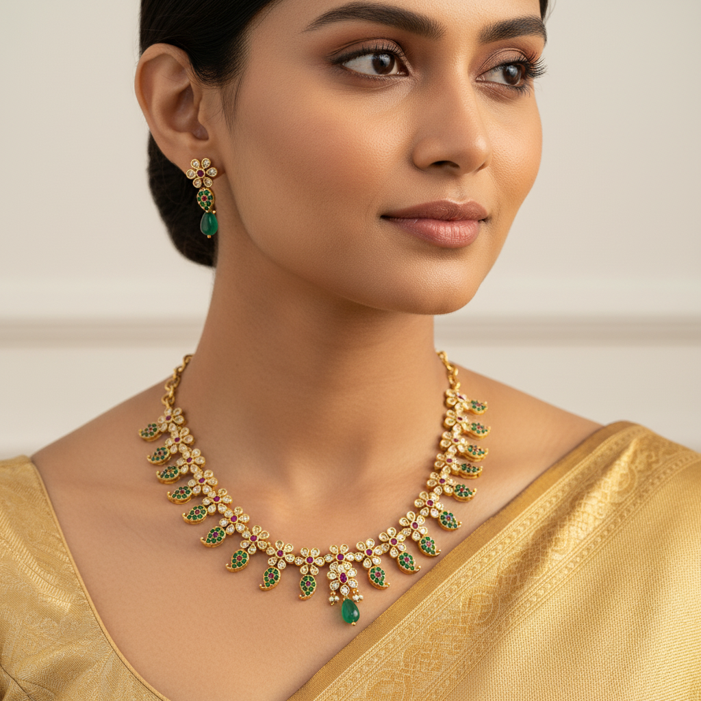 Enchanted Emerald Necklace and Earrings Set