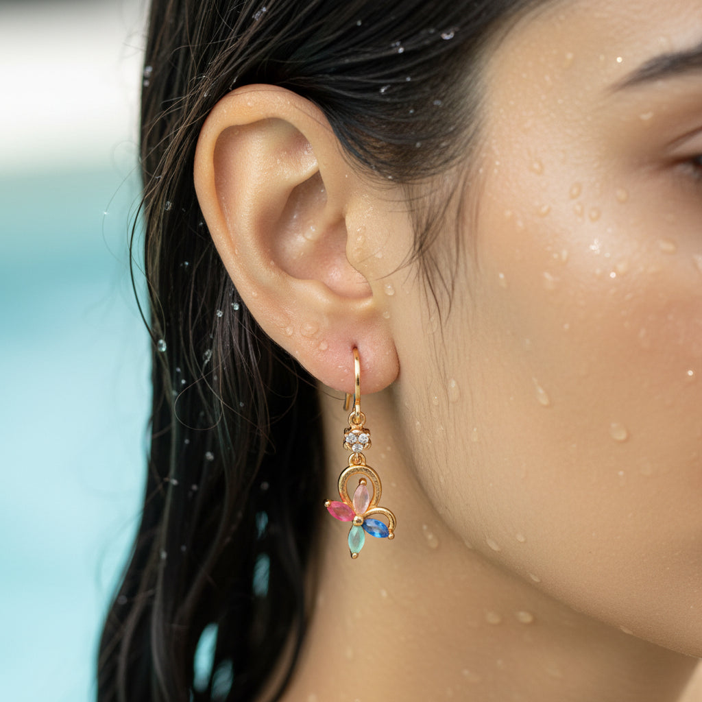 Butterfly-shaped Pastel Petal Charm Drop Earrings