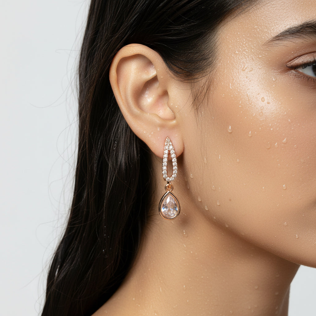 Rose gold teardrop earring