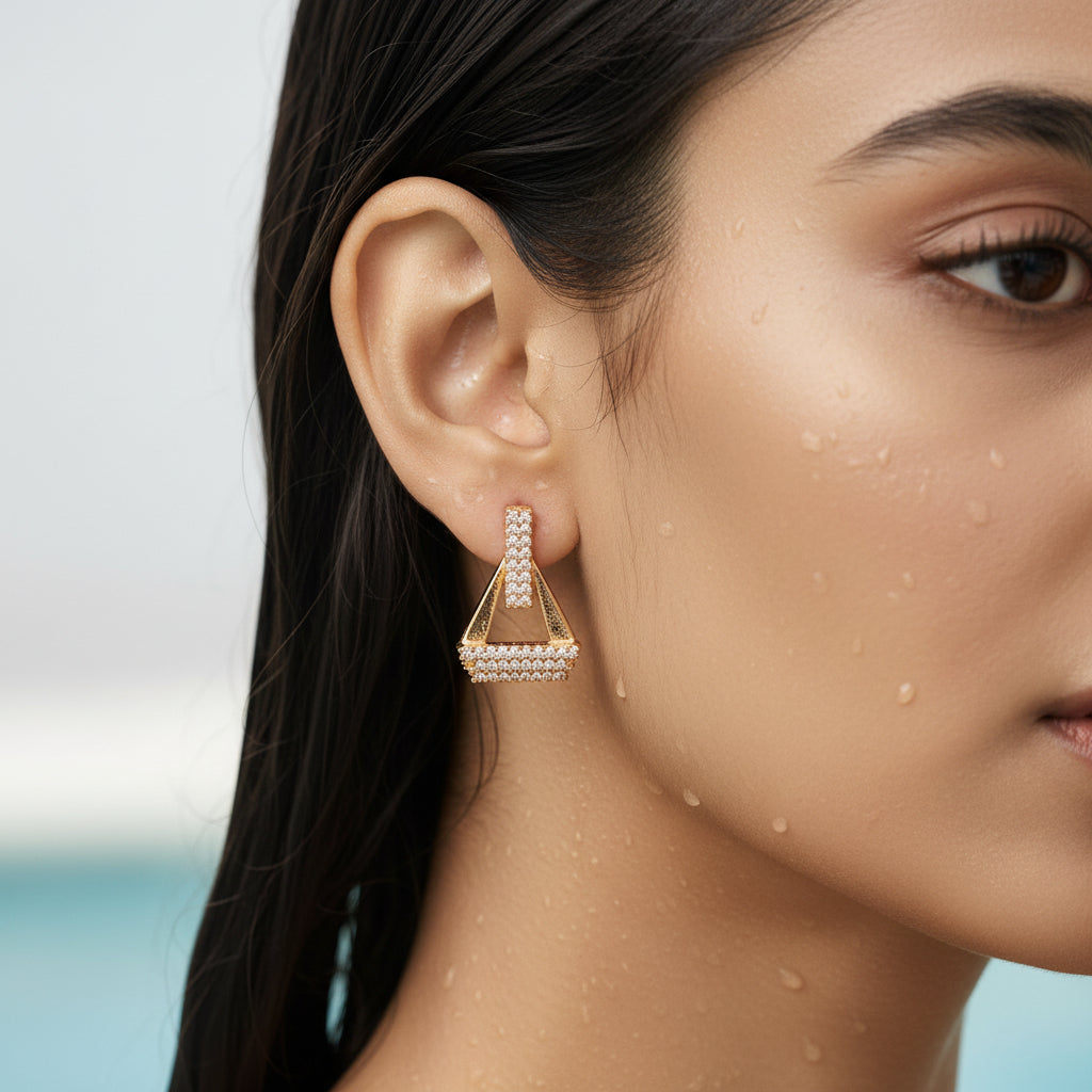 Gold Pavé Triangle Statement Stud Earrings