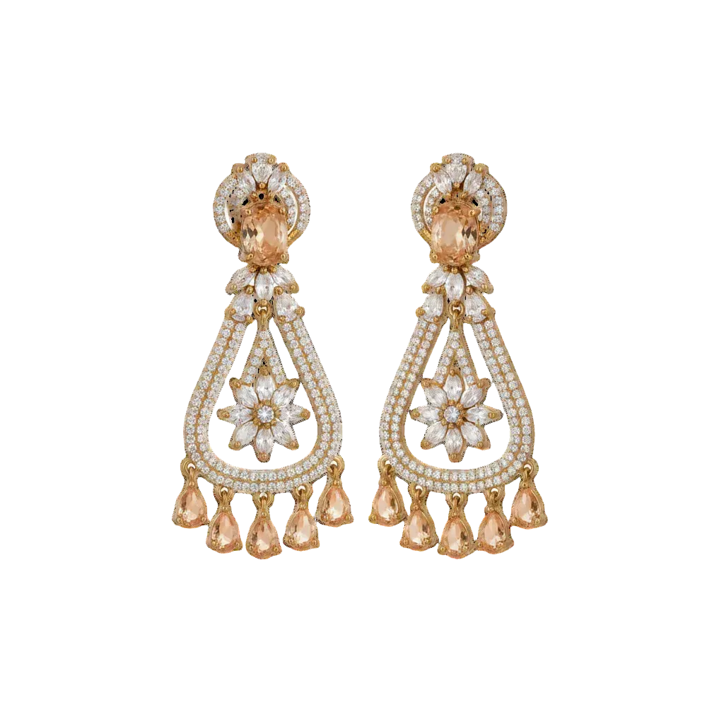 Peach Teardrop Chandelier Earrings