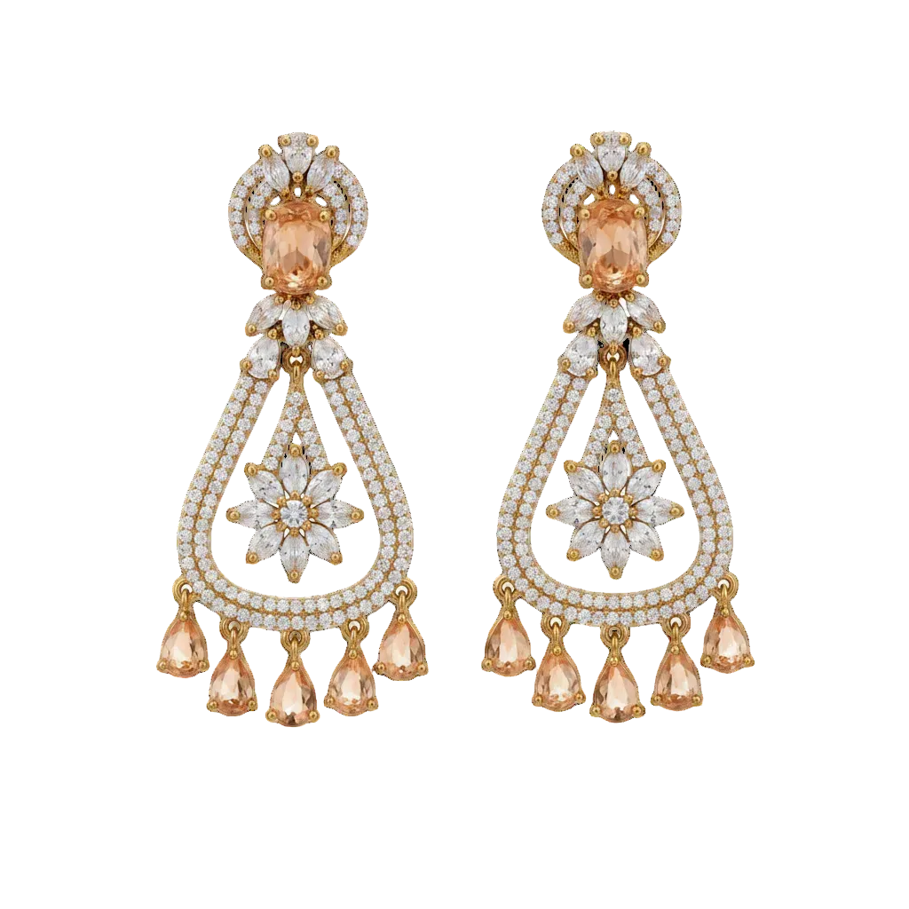 Peach Teardrop Chandelier Earrings