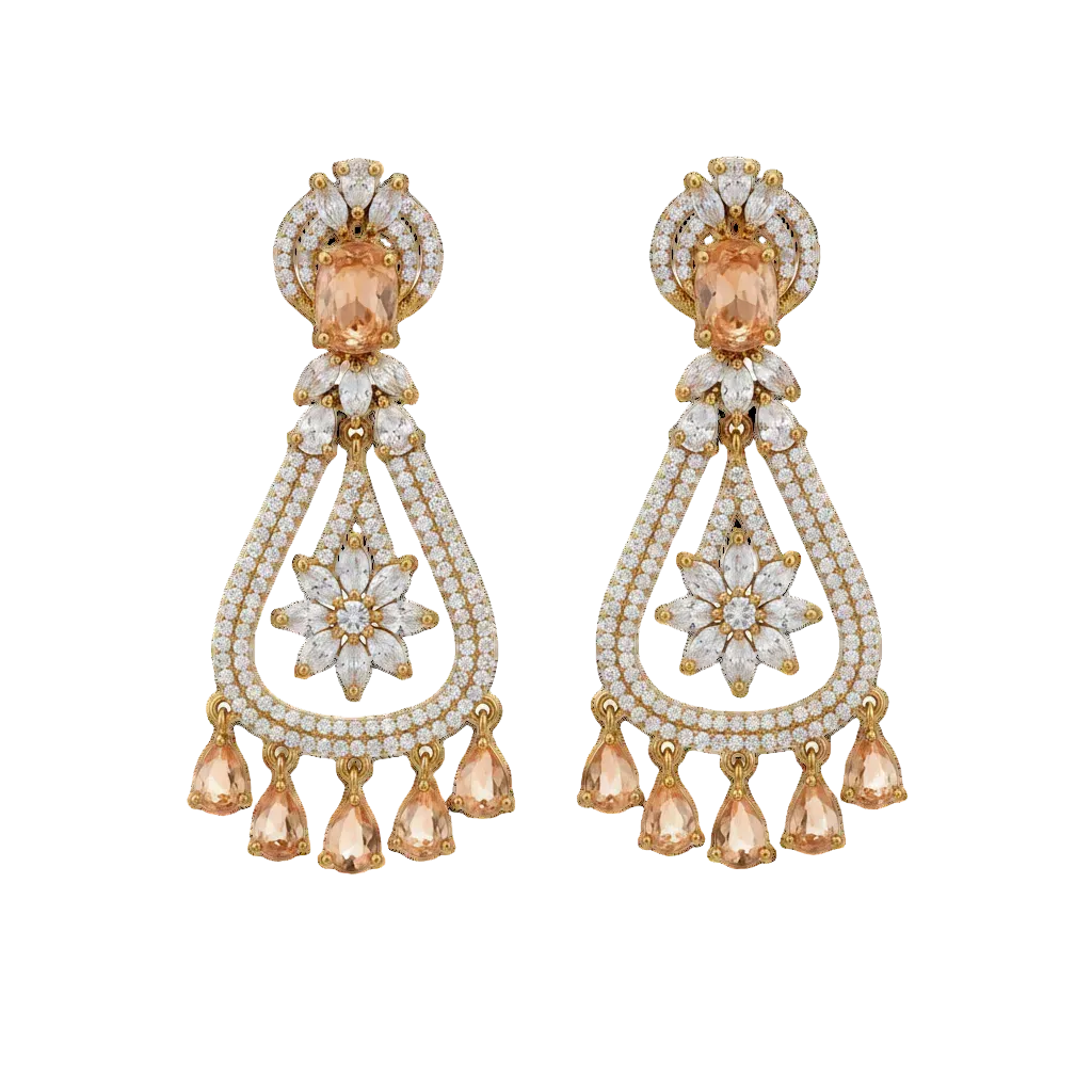 Peach Teardrop Chandelier Earrings