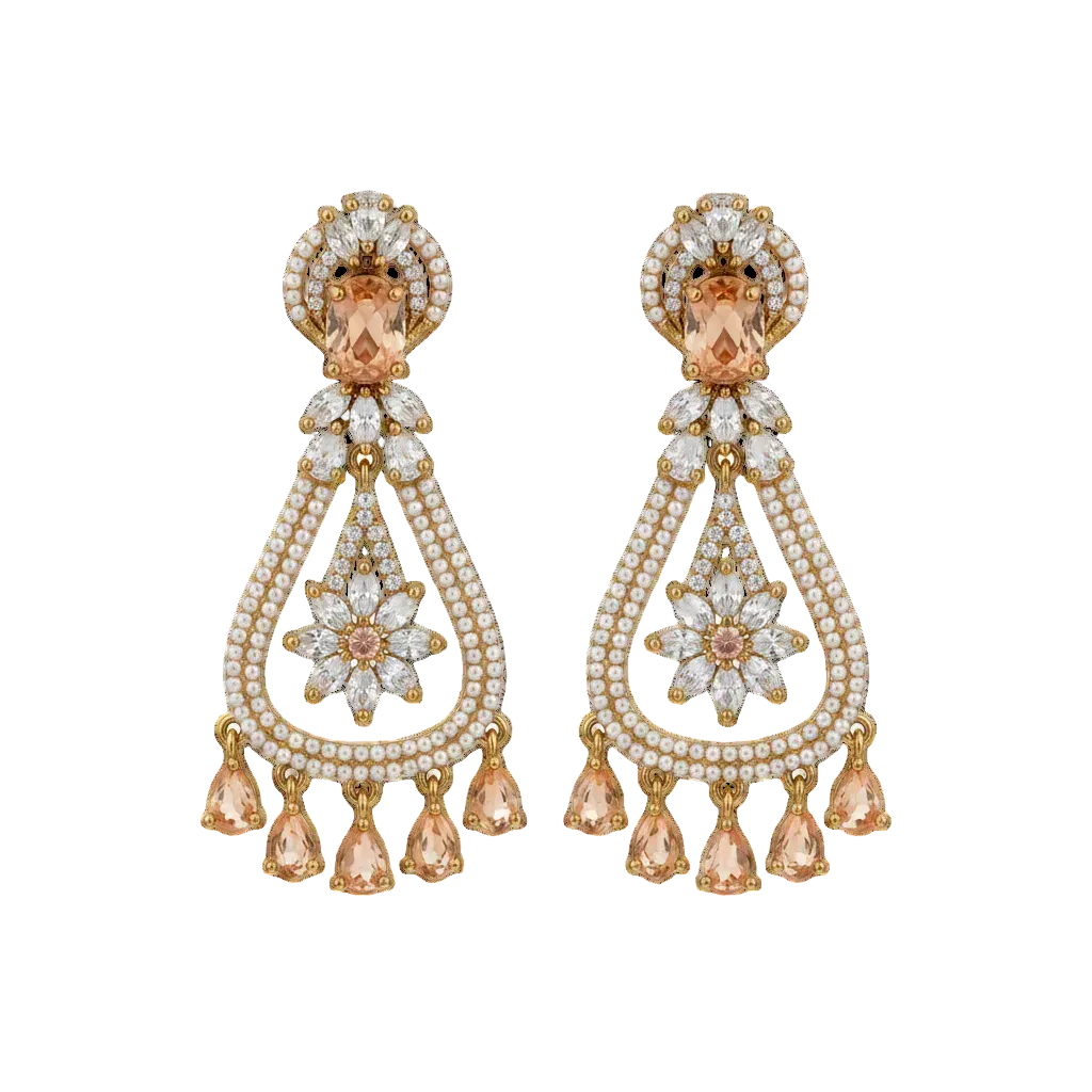 Peach Teardrop Chandelier Earrings