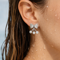 Close-up of an ear wearing a decorative earring with a blurred background