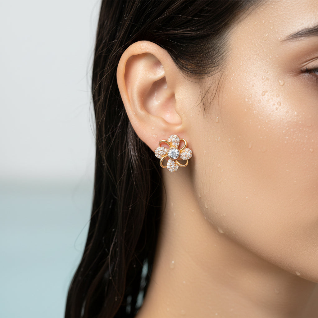 Petal Glow CZ Floral Stud gold flower earring