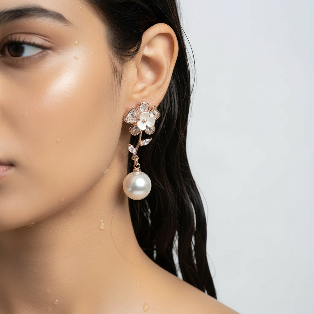 Floral Pearl Drop Earrings