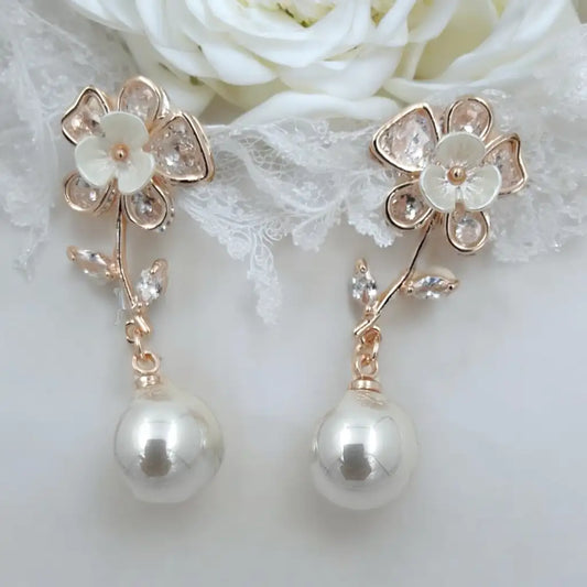 Floral Pearl Drop Earrings