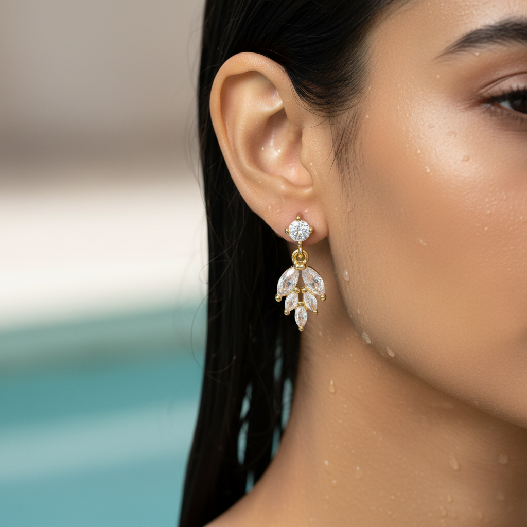 Golden Leaf Crystal Drop Earrings