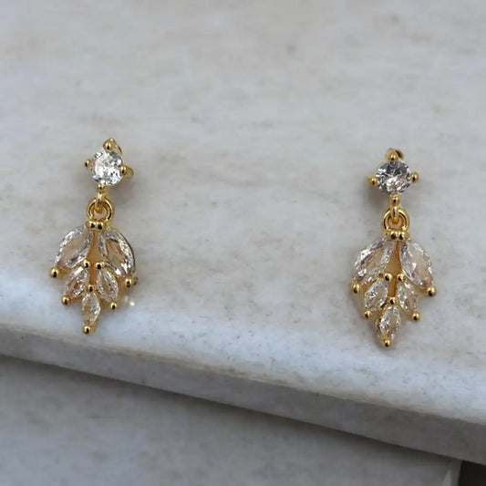 Golden Leaf Crystal Drop Earrings