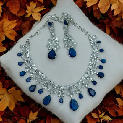 Midnight Bloom American Diamond (AD) Necklace and Earrings Set