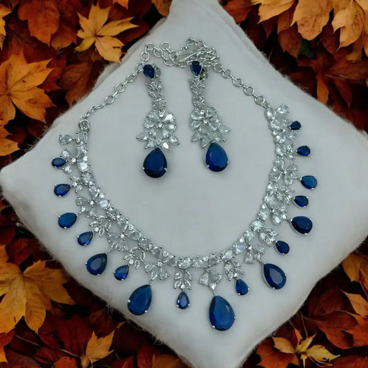 Midnight Bloom American Diamond (AD) Necklace and Earrings Set