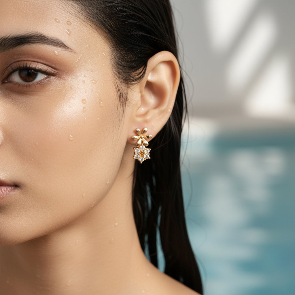 Radiant Dual-Blossom Studs Gold earrings