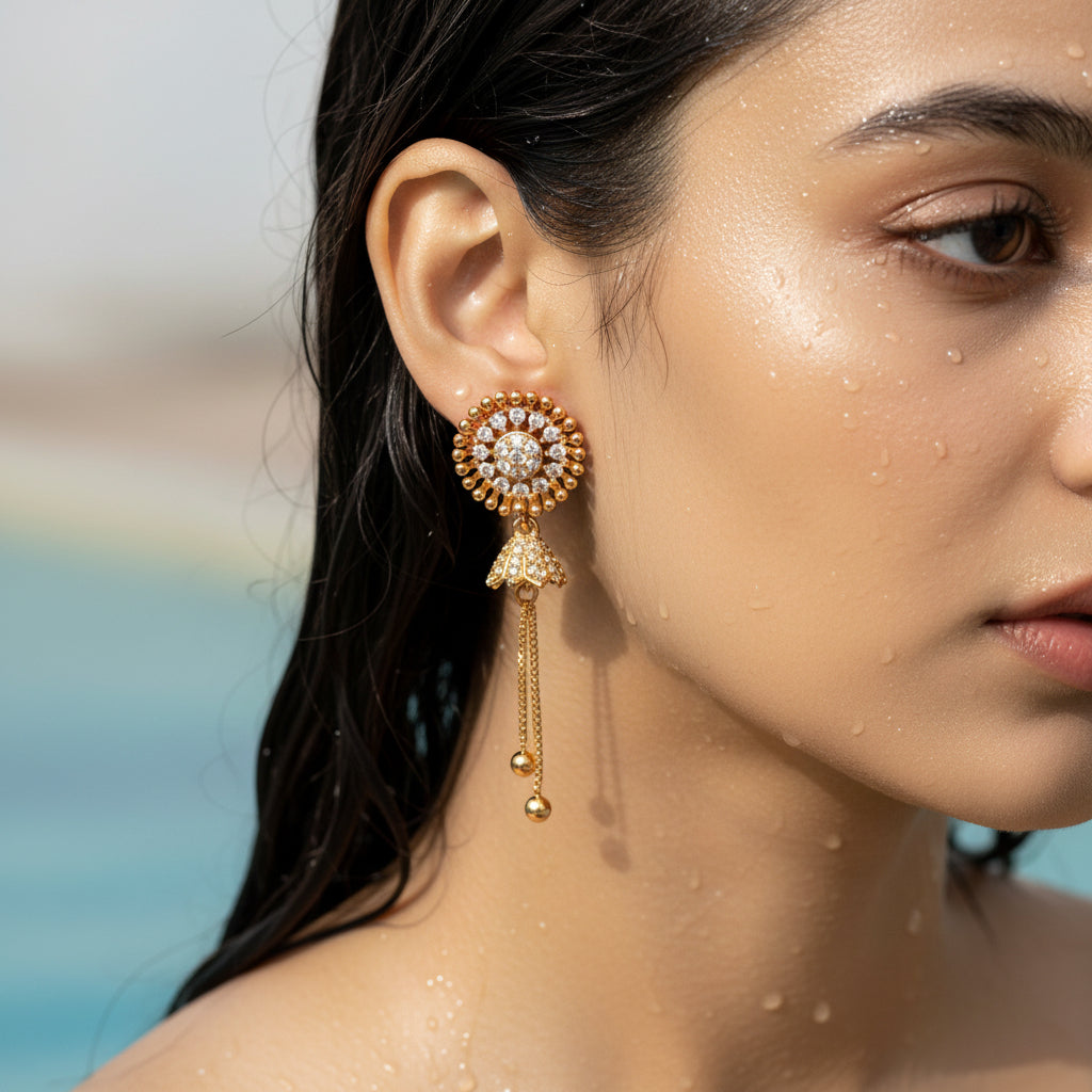 Radiant Halo Tassel Drop Gold earring