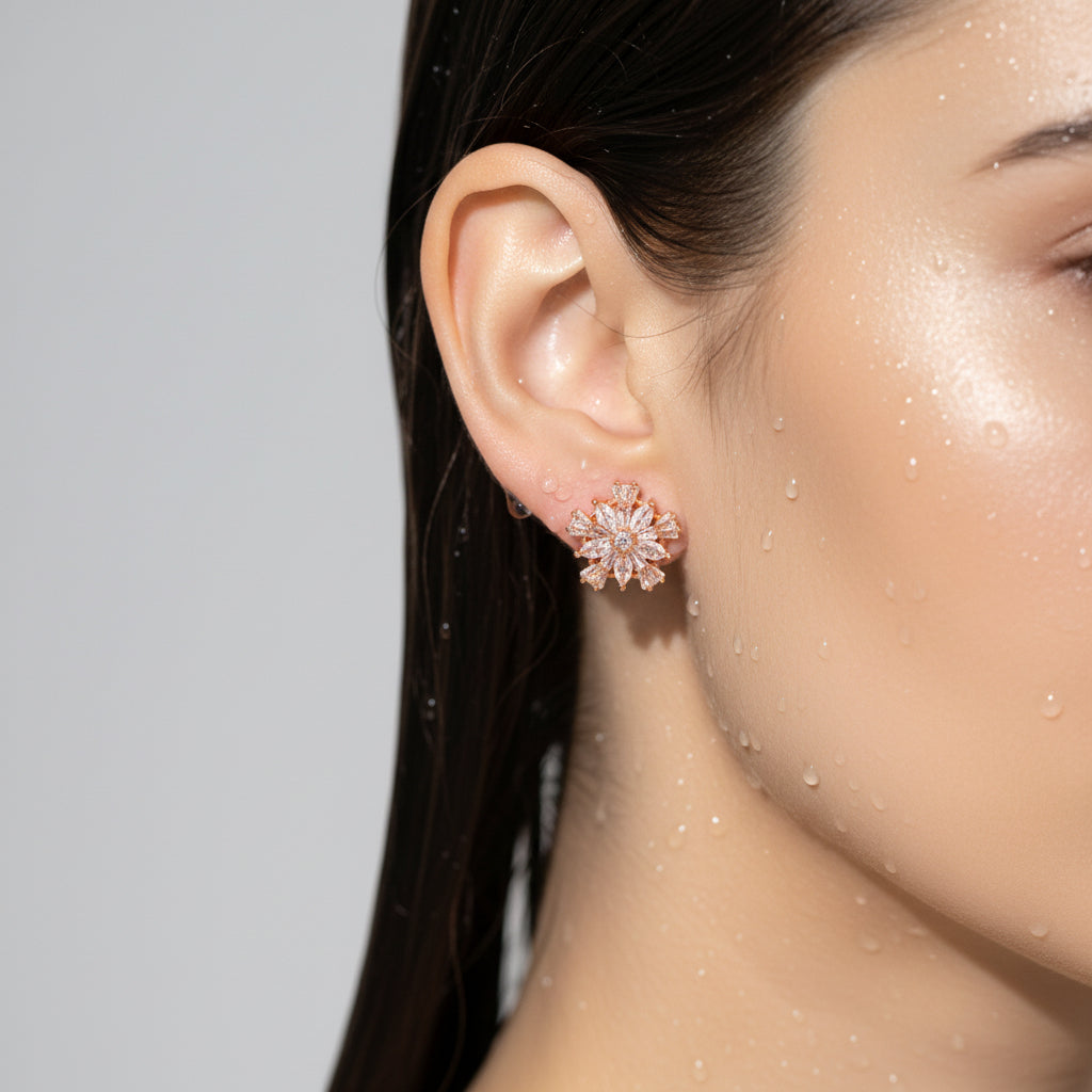 Rose gold snowflake earring