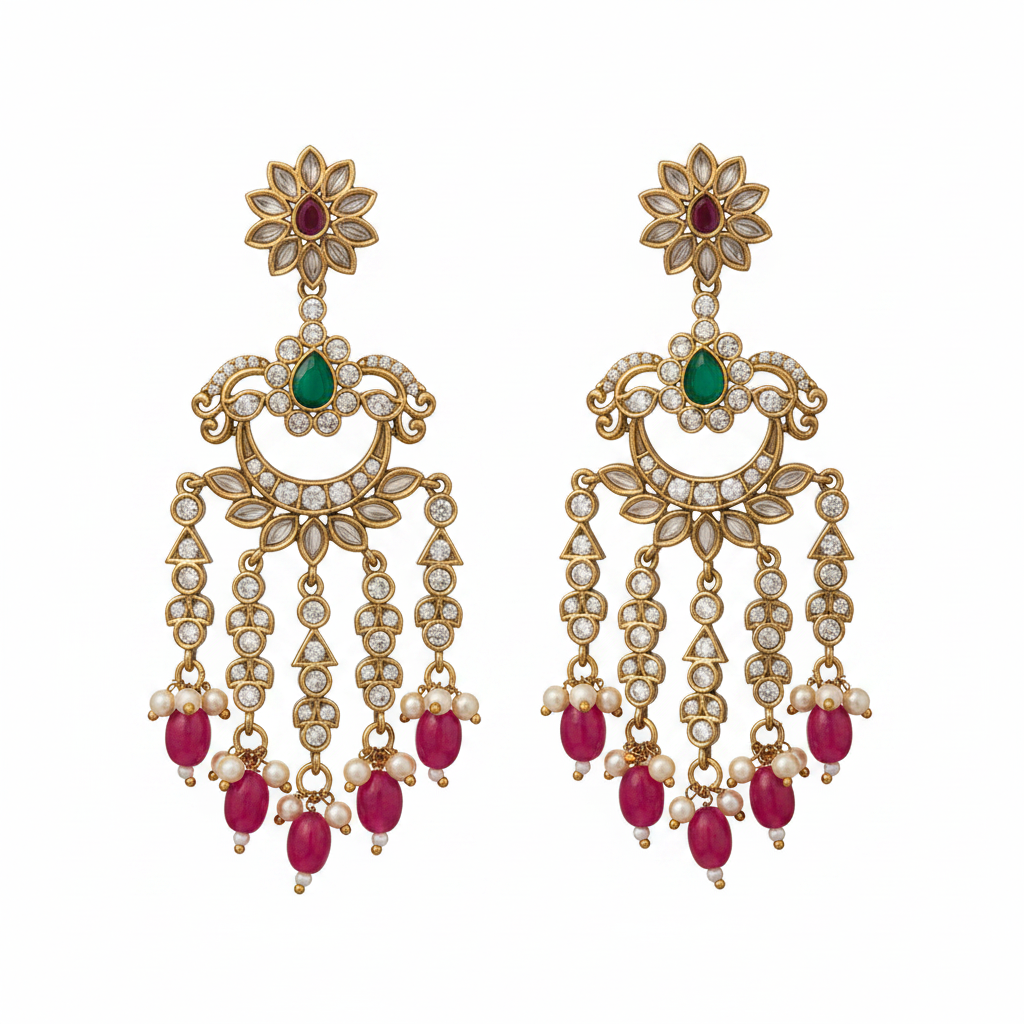 Rani Meher Kundan Chandbali Earrings