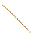 Gold bracelet with pink gemstones on a white background