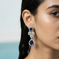 Pair of teardrop Royal Blue Crystal Drop Statement Earrings