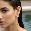 Rose gold Royal Halo Tassel Drop Earrings with dangling beads
