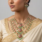 Royal Kundan Mint Cascade Haar Set