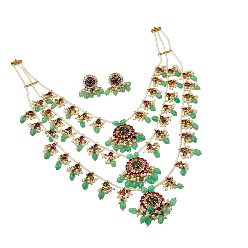 Jewelry set with necklace and earrings on a white background