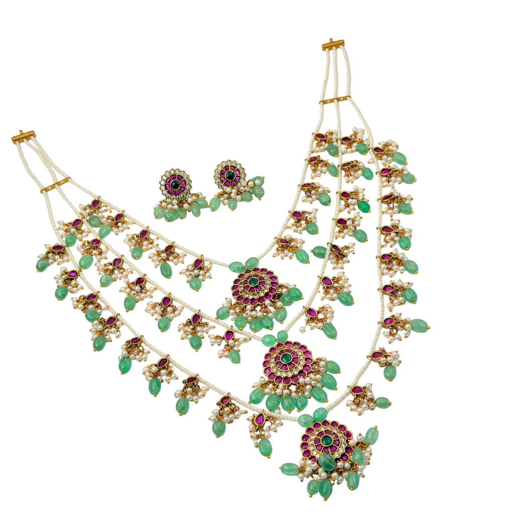 Jewelry set with necklace and earrings on a white background
