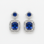 Royal Sapphire Cushion Halo Statement Earrings