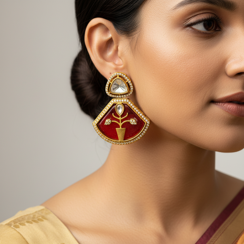 Ruby Enamel Floral Statement Earrings