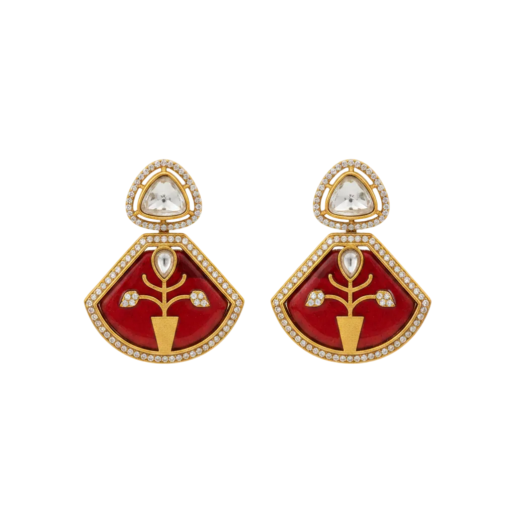 Ruby Enamel Floral Statement Earrings