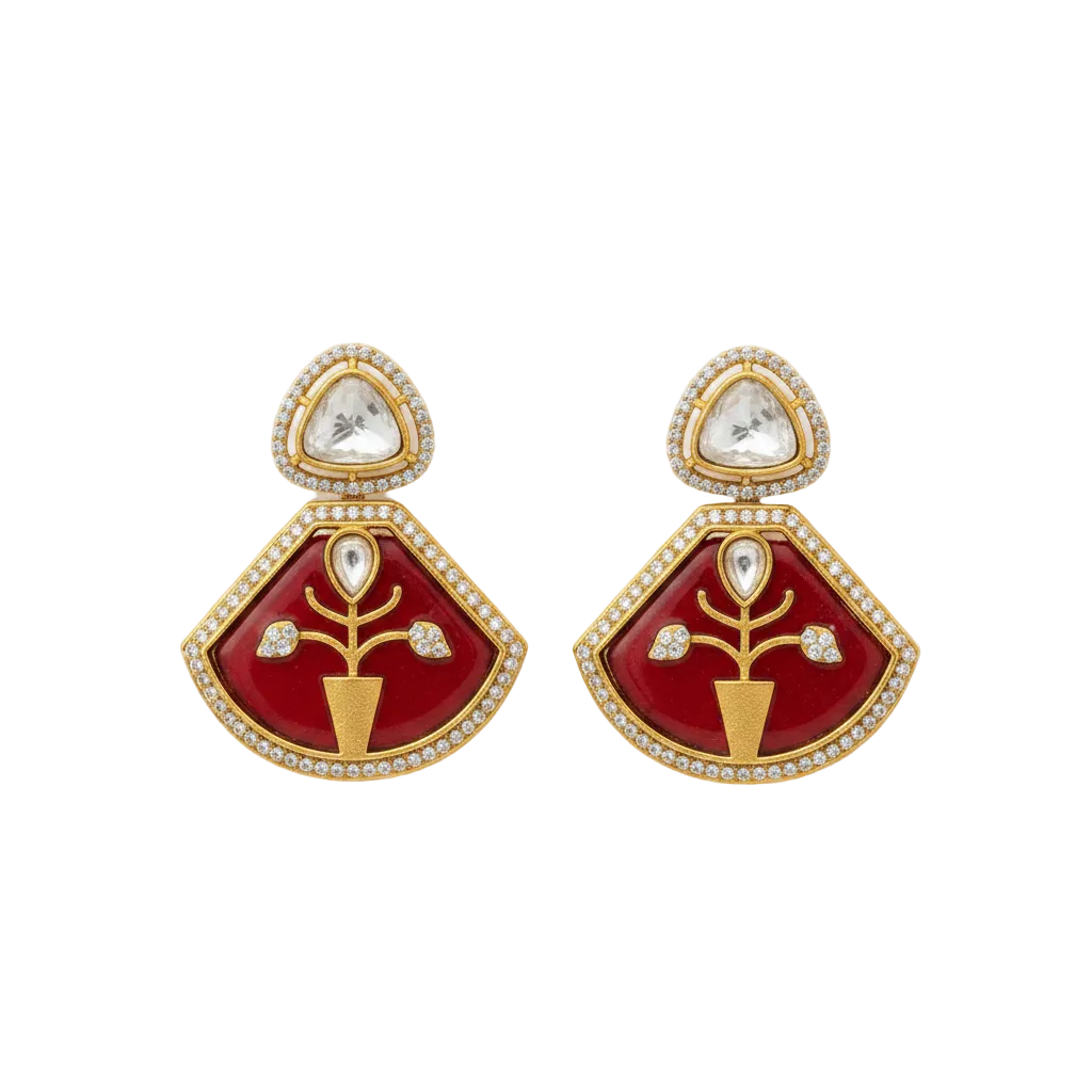 Ruby Enamel Floral Statement Earrings