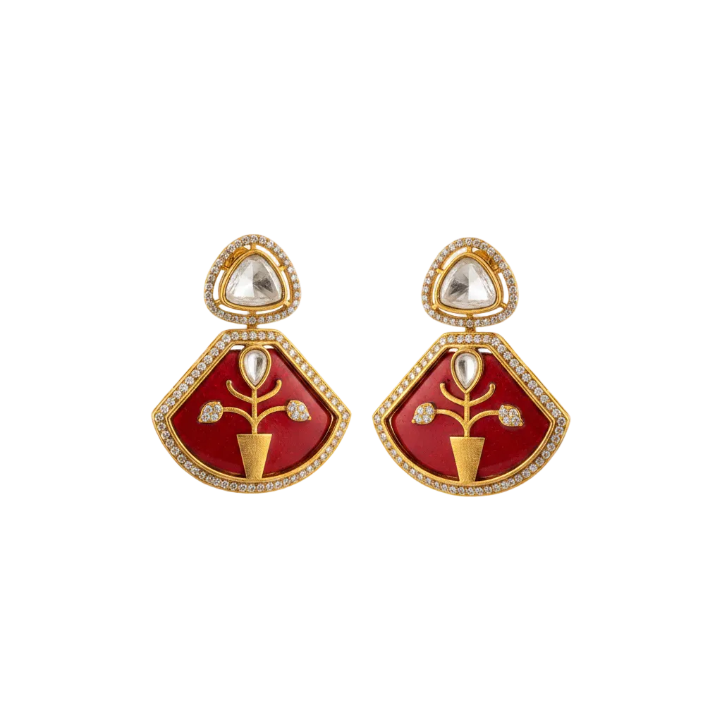 Ruby Enamel Floral Statement Earrings