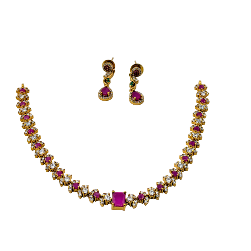 Jewelry set with necklace and earrings on a white background