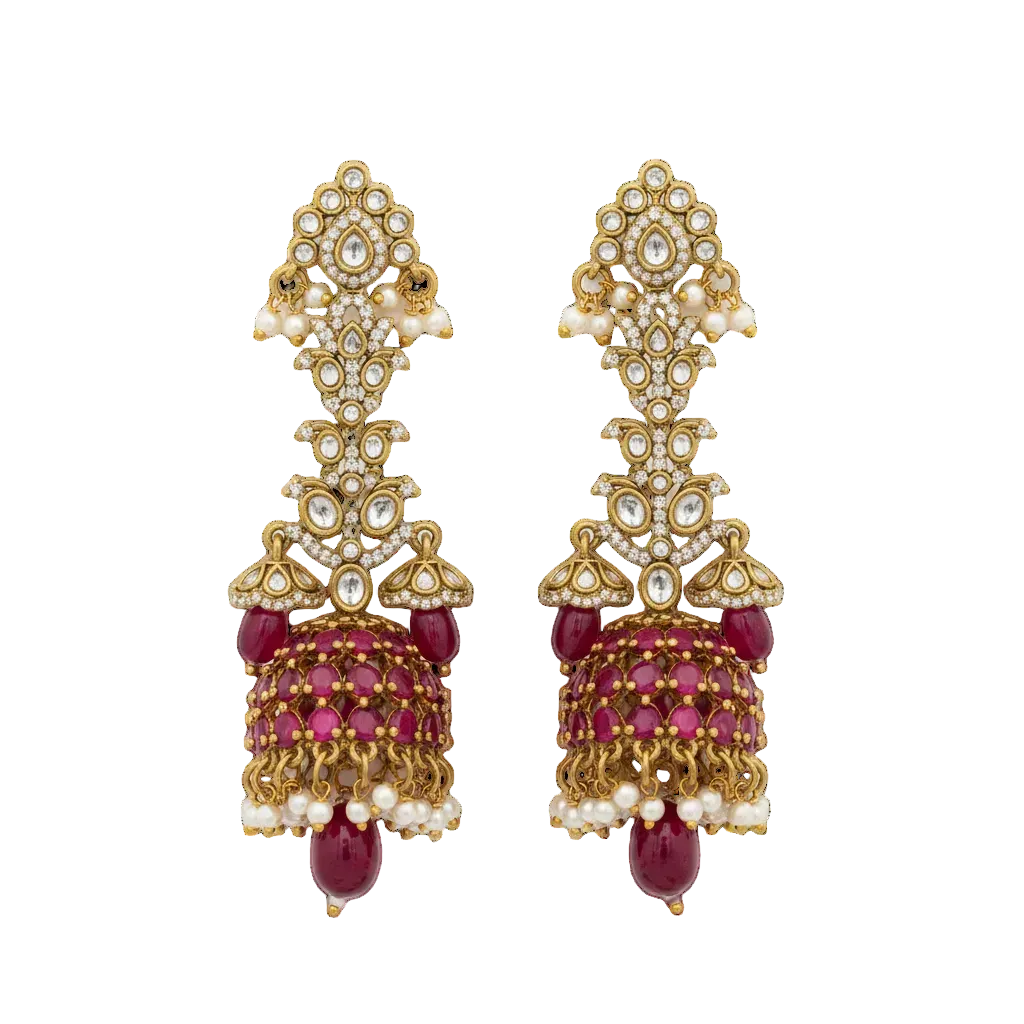 Ruby Pearl Jhumka Chandelier Earrings