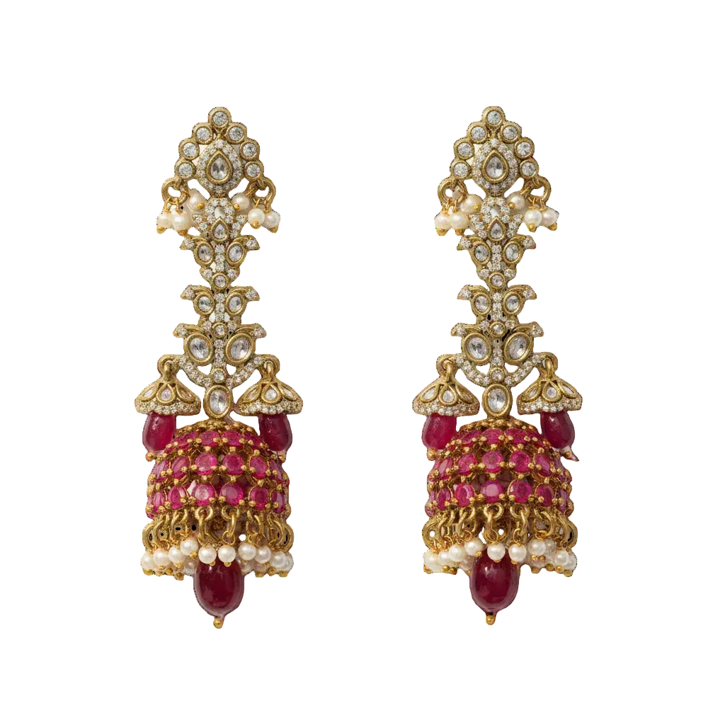 Ruby Pearl Jhumka Chandelier Earrings
